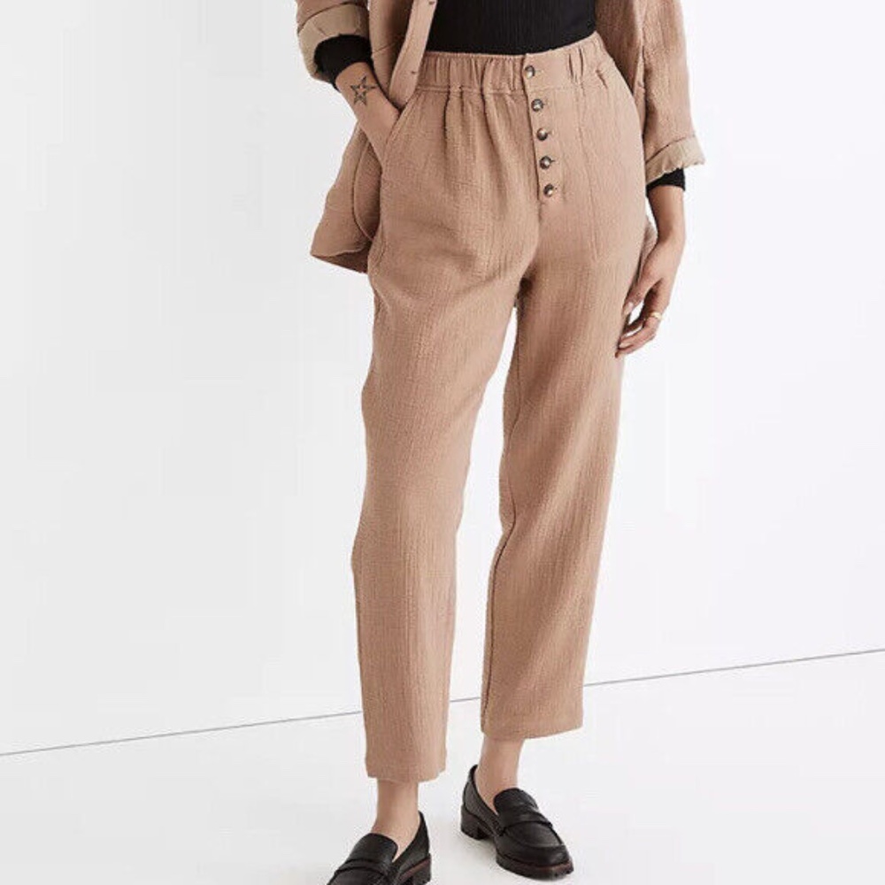 Madewell Cotton-Linen Pull-On High-Rise Tapered Pants (S)
